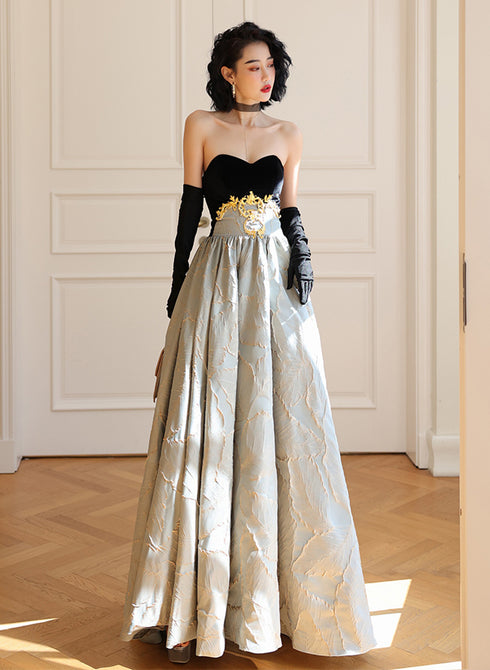 A-line Sweetheart Floral Satin Long Party Dress, A-line Beautiful Long Prom Dress