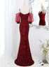 Wine Red Velvet Mermaid Long Party Dress, Wine Red Vekvet Prom Dress