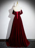 Wine Red Velvet Long Off Shoulder Prom Dress, Wine Red Velvet Party Dress