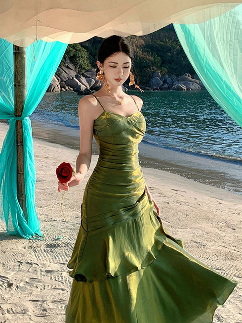 Lovely Green Satin Mermaid Party Dress, Green Satin Sweetheart Prom Dress Evening Dress