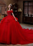 Red Tulle Sweetheart Ball Gown Beaded Long Formal Dress, Red Tulle Sweet 16 Dress