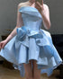 Light Blue Satin Strapless Knee Length Party Dress, Light Blue Homecoming Dress