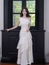 White Satin Layers Long Graduation Dress, White Floor Length Wedding Party Dress