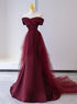 Charming Mermaid Lace-up Satin Long Formal Dress, Burgundy Off Shoulder Evening Dress
