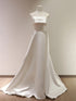 White Satin Strapless A-line Long Formal Dress, White Satin Wedding Party Dress