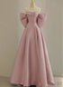 Pink Off Shoulder Satin Long Simple Party Dress, Pink Satin Prom Dress