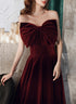 Wine Red Velvet Tea Length Party Dress, Wine Red Homecoming Dress Prom Dress