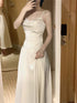 White Satin A-line Straps Floor Length Party Dress, White Wedding Party Dress