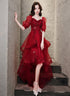 Wine Red High low Short Sleeves Homecoming Dress, Wine Red Short Prom Dress Formal Dress