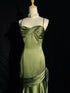 Green Satin Sweetheart Straps Long Evening Dress, Long Green Wedding Party Dress