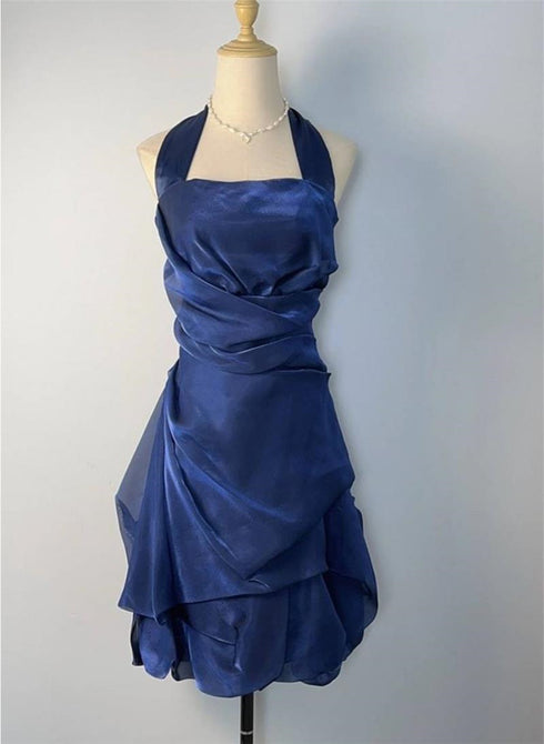 Blue Short Halter Homecoming Dress Party Dress, Blue Short Formal Dress