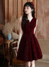 Wine Red Velvet Short Party Dress Homecoming Dress, Wine Red Bridesmaid Dress