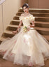 A-line Light Champagne Off Shoulder Prom Dress, Off Shoulder Evening Dress