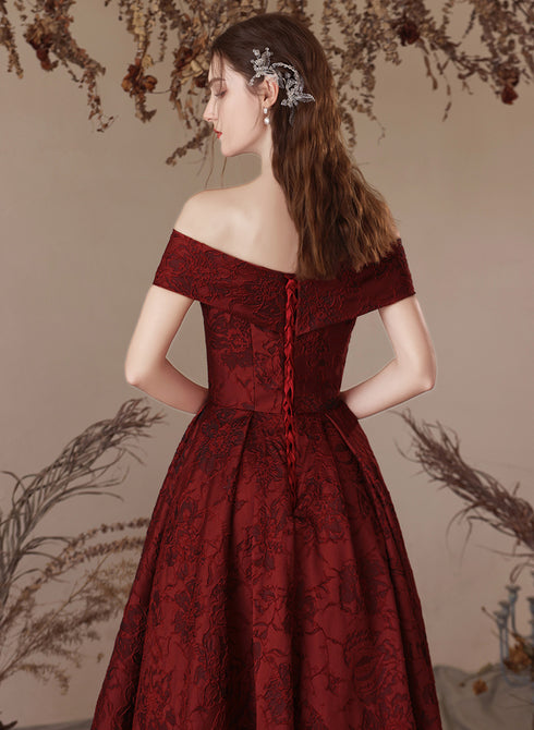 Wine Red Off Shoulder Simple A-line Prom Dress, Wine Red Evening Dress