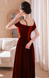 Wine Red Off Shoulder Straps Tea Length Formal Dress, Wine Red Homecoming Dress