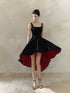 Black and Red High Low Straps Homecoming Dress, Black and Red Gothic Short Party Dress