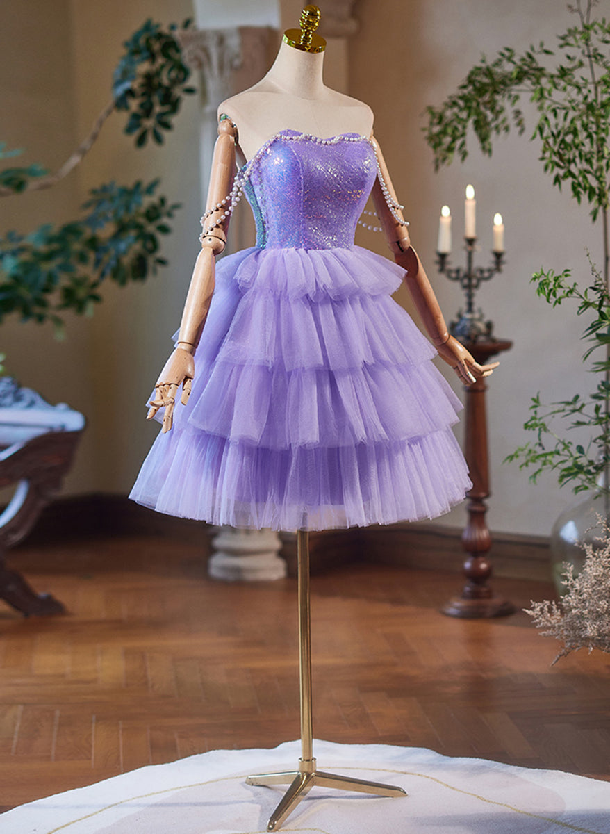 Lovely Lavender Short Party Dress Off Shoulder Dress, Cute Homecoming Dresses main image 0