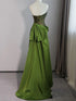 Green Satin V-neckline Floor Length Party Dress, Green Long Prom Dress