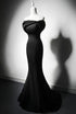 Black Mermaid Satin Off Shoulder Evening Dress, Black Satin Prom Dress
