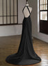 Black Halter Low Back Satin Long Evening Dress, Black Simple Prom Dress