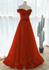 A-line Red Lace Off Shoulder Sweetheart Prom Dress, Red Lace Evening Dress