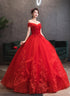 Red Off Shoulder Ball Gown Tulle with Lace Applique Party Dress, Red Sweet 16 Dress