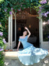 Light Blue Off Shoulder Sweetheart Long Formal Dress, Light Blue Ruffled Floor Length Party Dress