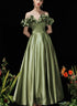 Green Satin Off Shoulder Prom Dress, A-line Green Evening Dress Party Dress