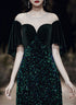 Dark Green Velvet and Sequins Mermaid Long Prom Dress, Dark Green Formal Dress