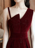 Wine Red Velvet Short Party Dress Homecoming Dress, Wine Red Bridesmaid Dress