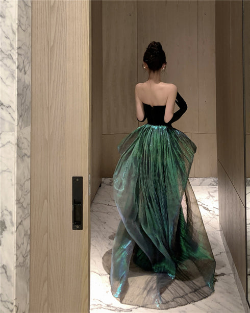Black Mermaid Velvet Sweetheart Long Party Dress, Black Evening Dress Prom Dress