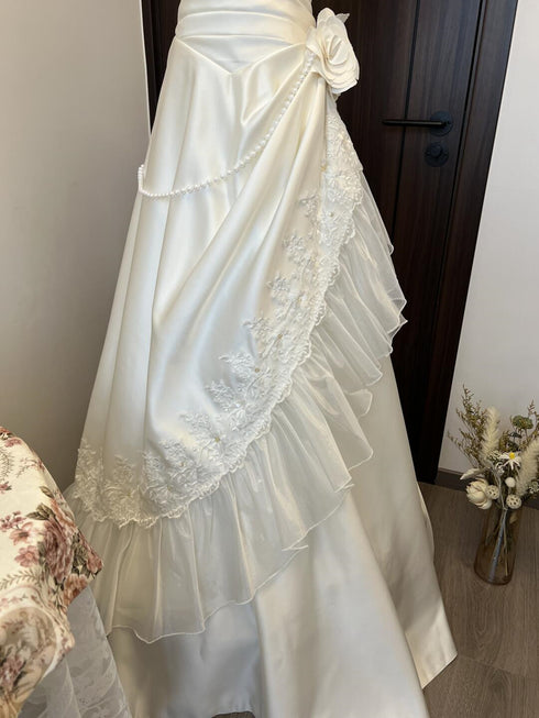 Ivory Satin with Lace Applique Off Shoulder Long Formal Dress, Ivory Satin Prom Dress Party Dress