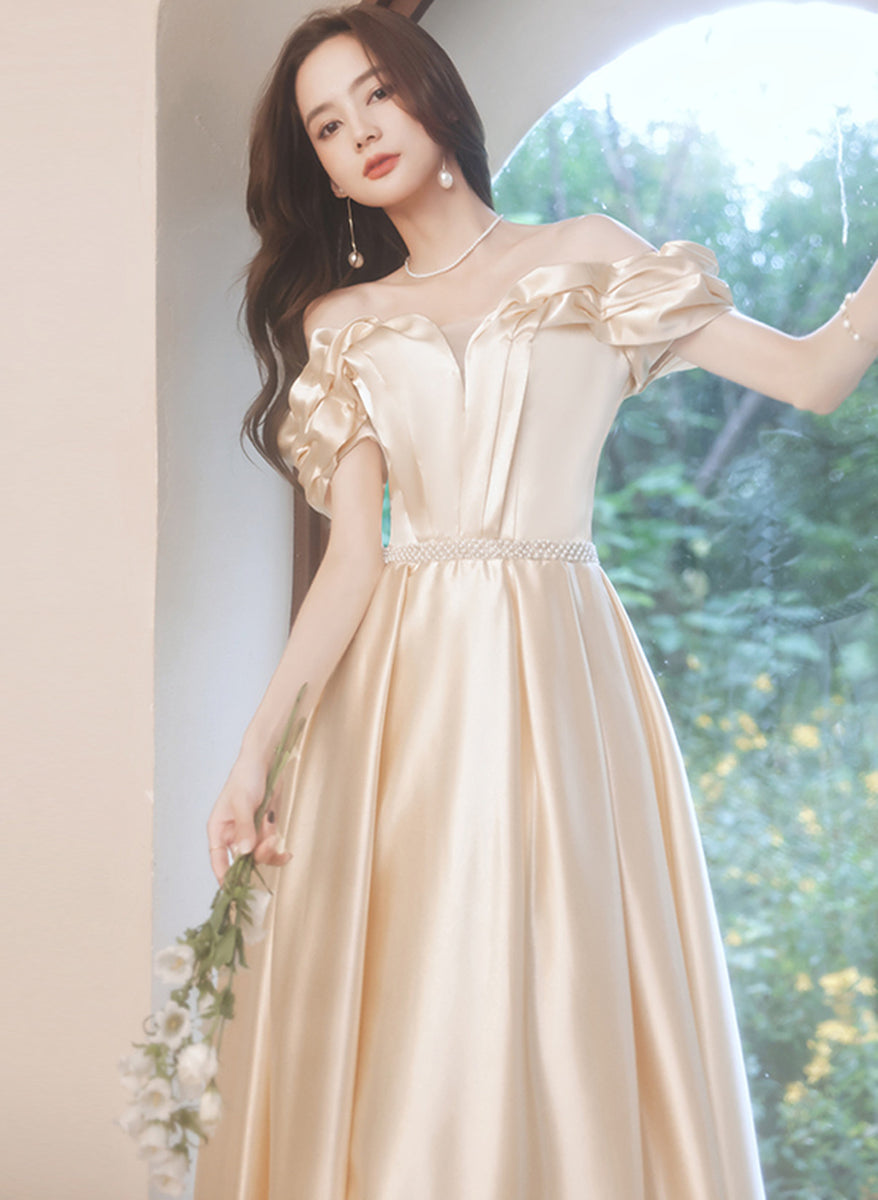 Satin Off Shoulder Rhinestone Bandage Prom Dress main image 1