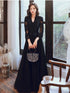 Black Tulle with Lace Long Sleeves A-line Prom Dress, Black Evening Dress Party Dress