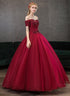 Wine Red Ball Gown Sweetheart Off Shoulder Party Dress, Wine Red Sweet 16 Dress