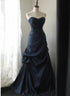 Navy Blue Sweetheart Style Taffeta Long Prom Dress, Navy Blue Party Dress