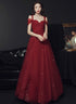 Wine Red Tulle Straps Sweetheart Long Party Dress, Wine Red A-line Prom Dress