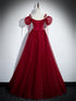 Wine Red Satin and Tulle Straps Long Prom Dress, Wine Red Off Shoulder Party Dress