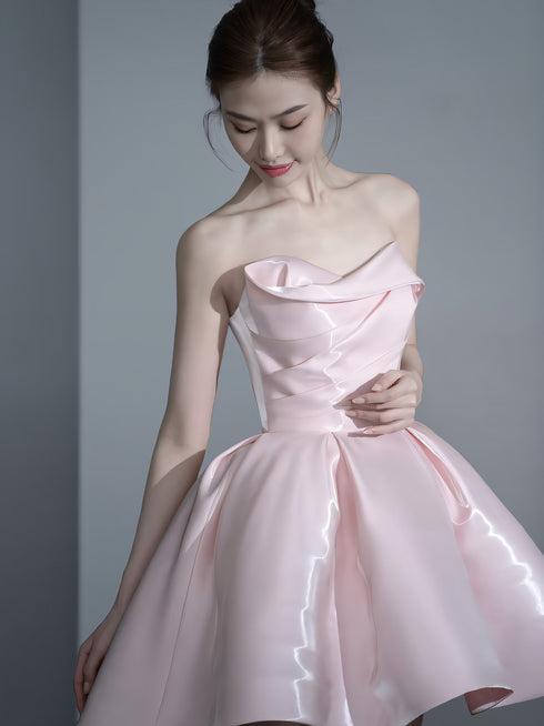 Pink Satin Short Sweetheart Homecoming Dress Prom Dress, Pink Sweetheart Formal Dress