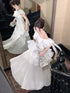 Elegant One Shoulder Ruffle White Sparkling Tiered Party Dress, White Satin Long Prom Dress