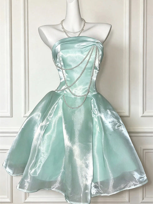 Light Green Organza Scoop Short Party Dress, Light Green Homecoming Dress Party Dress