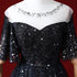 Black A-line Gradient Tulle Short Sleeves Prom Dress, Black Long Evening Dress