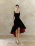 Black and Red High Low Straps Homecoming Dress, Black and Red Gothic Short Party Dress
