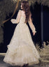 A-line Champagne Tulle Long Evening Dress Party Dress, Champagne Prom Dress