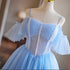 A-line Tulle Beaded Off Shoulder Homecoming Dress, Blue Prom Dress