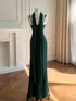 Elegant Emerald Green Satin Evening Dress, Square Neck Ruched Bodycon Maxi Prom Gown
