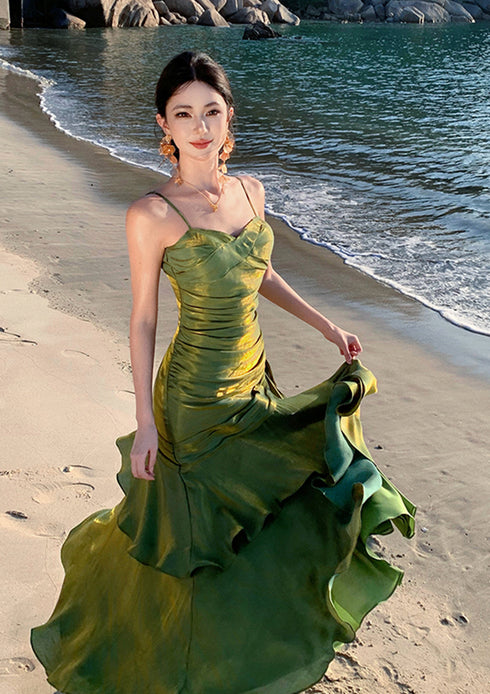 Lovely Green Satin Mermaid Party Dress, Green Satin Sweetheart Prom Dress Evening Dress