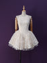 Ivory Lace Halter Short Party Dress Grduation Dress, Lace Halter Short Formal Dress