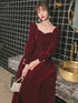 Wine Red Velvet Long Sleeves A-line Party Dress, Wine Red Long Formal Dress
