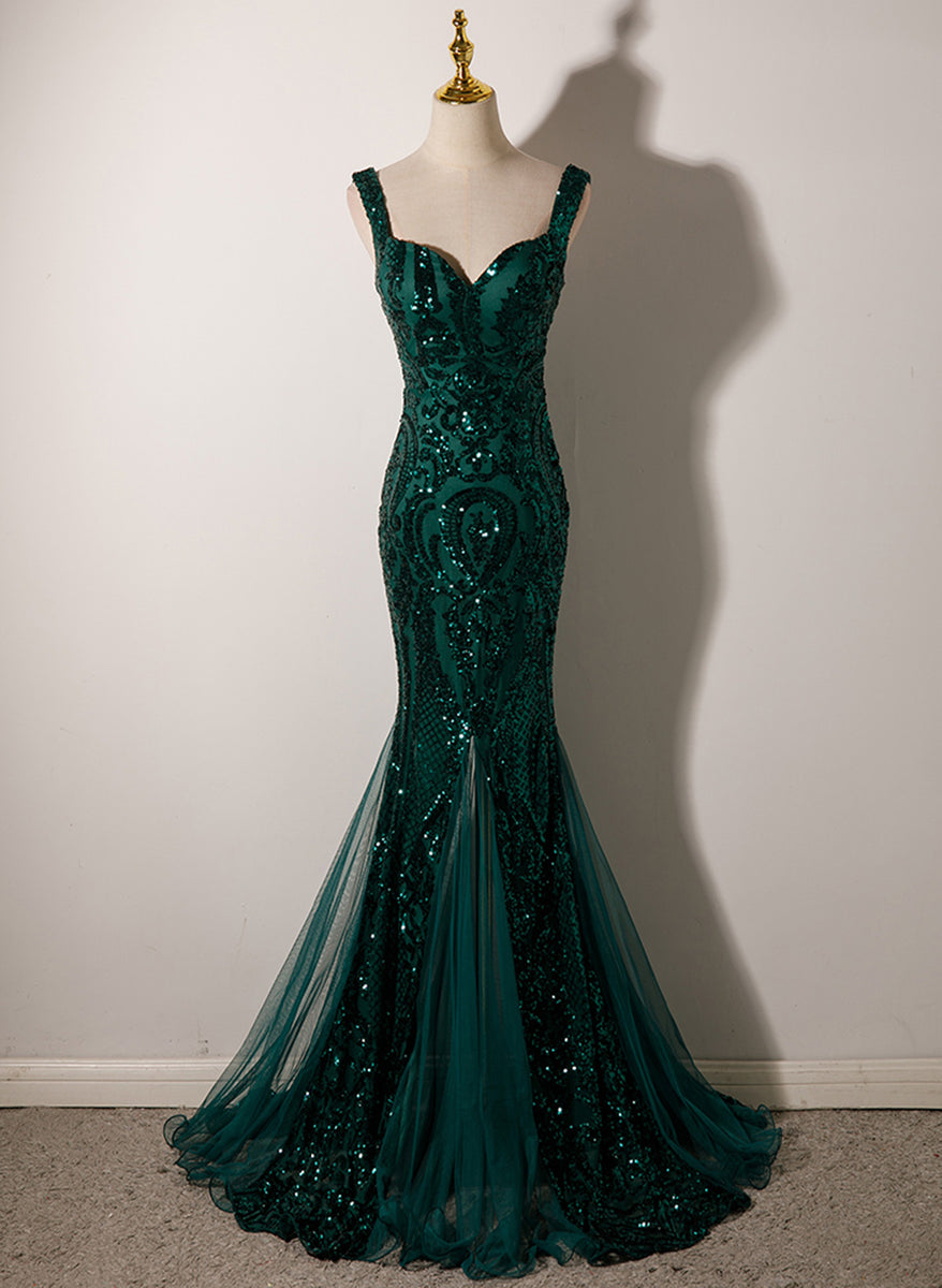 Green Sequin Mermaid Prom Dresses Long Evening Party Dress main image 1
